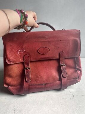 Vintage Leather Satchel Messenger Bag Brown Rustic Work Bag